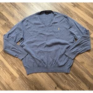 Polo Ralph Lauren V-Neck Sweater Size XL Men Rare Blue Pima Cotton Pony